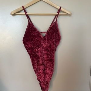 Flirtitude Size Small Crushed Velvet/Velour Bodysuit Maroon/Burgundy Casual